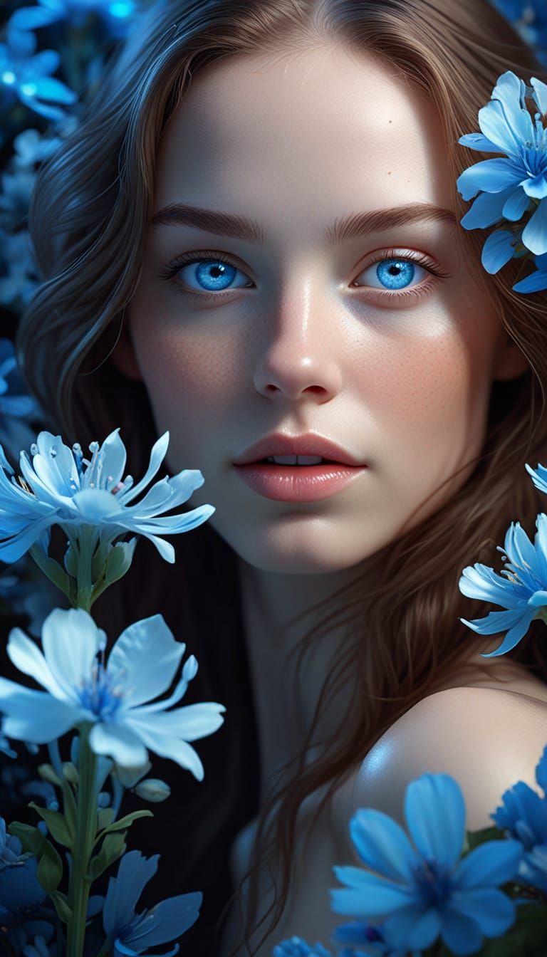 Ethereal Woman Portrait in Bioluminescent Moonlight