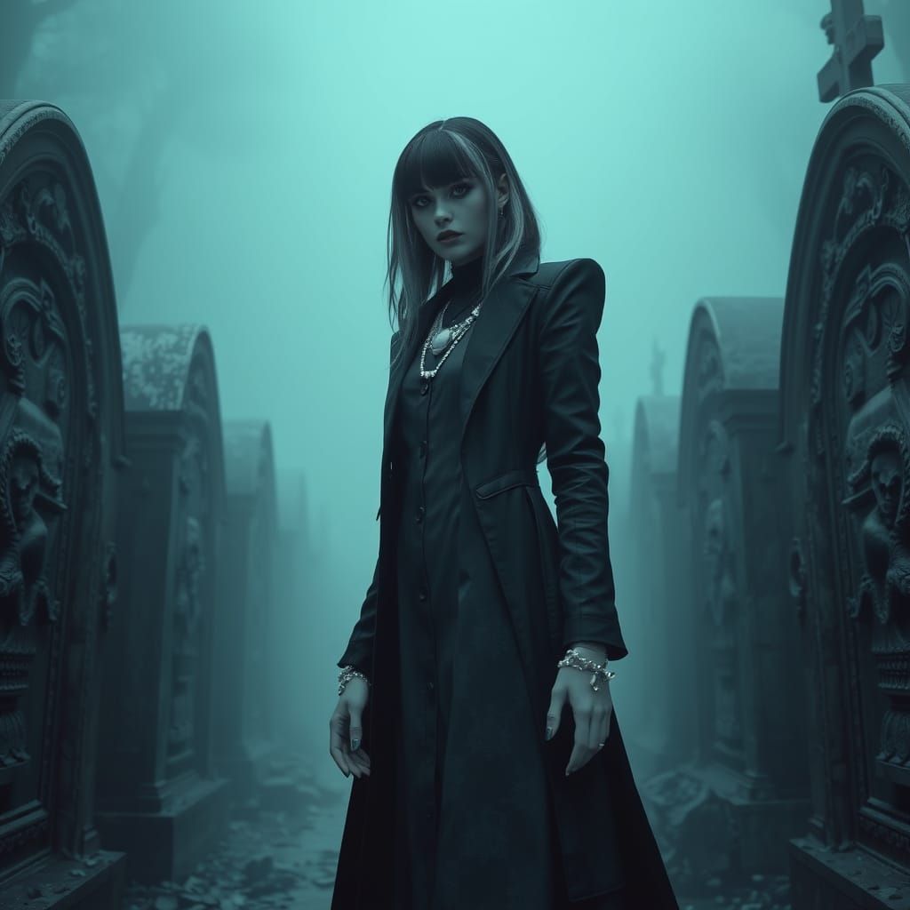 Gothic Necromancer in Foggy Mausoleum, Photorealistic 8k