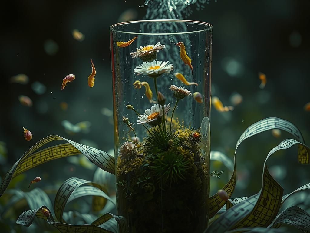 Glass Music Notes with Moss and Flowers