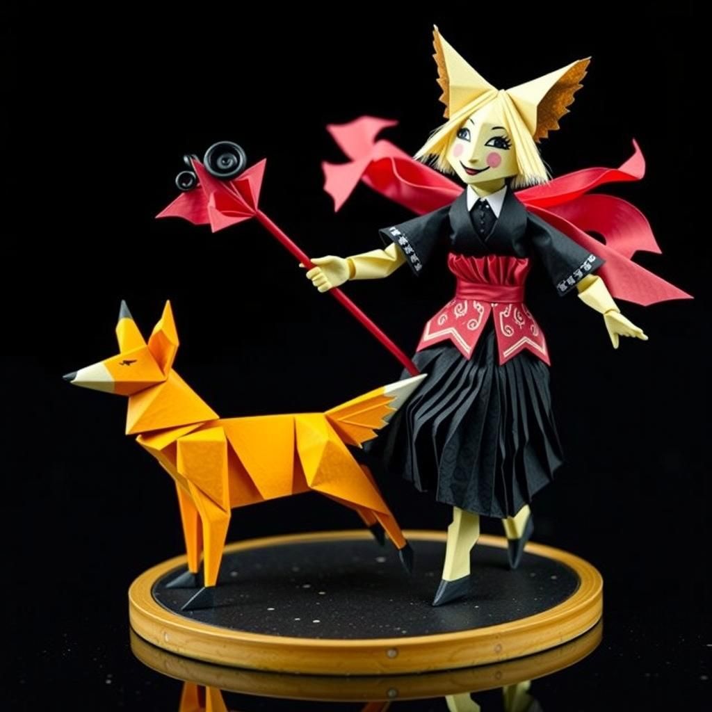 Origami Lady Dancing with Fox, Naive Art