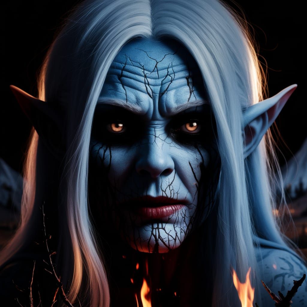 Ethereal Demoness Towa in Haunting Moonlit Landscape