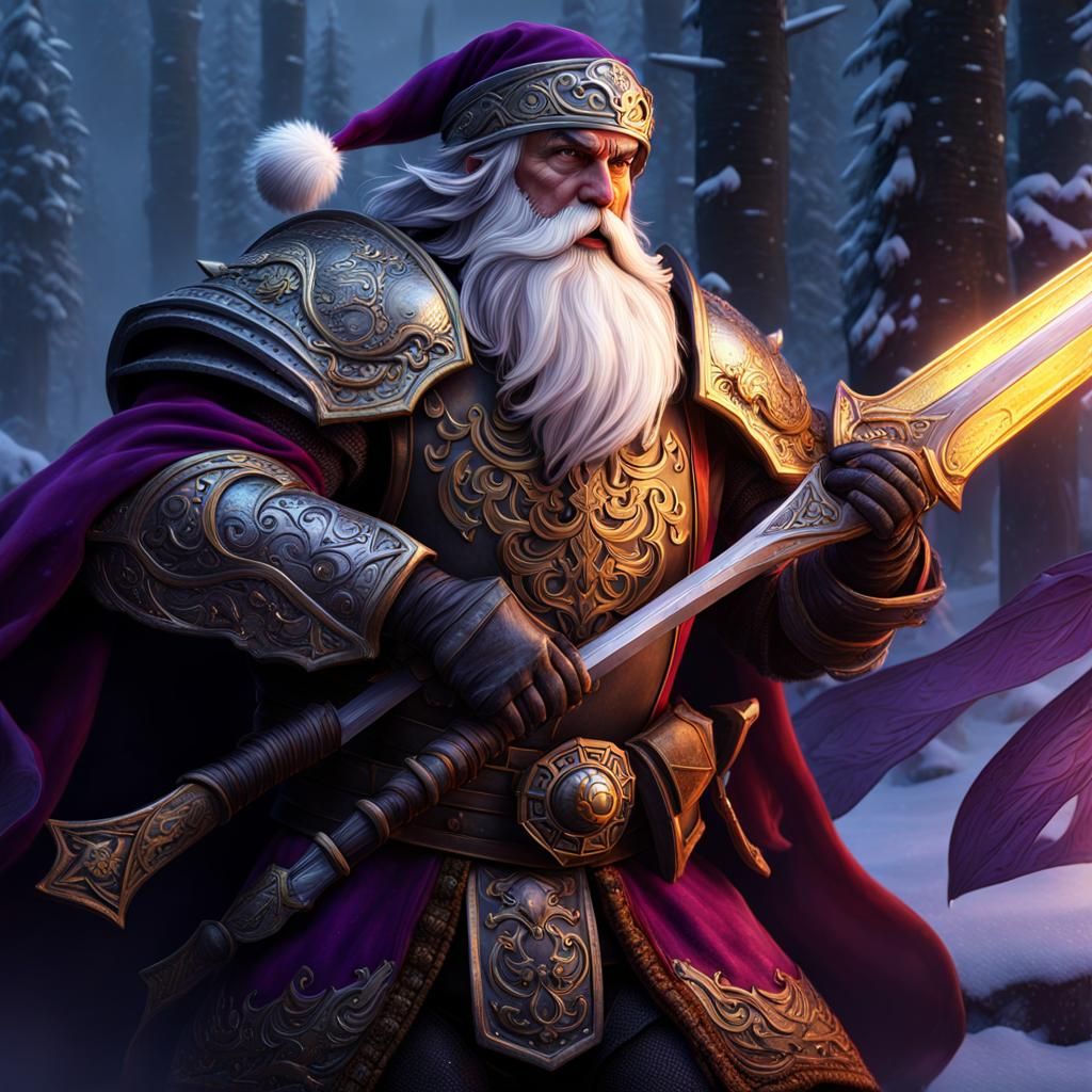 Nordic Warrior Santa Claus in Dark Fantasy Battle