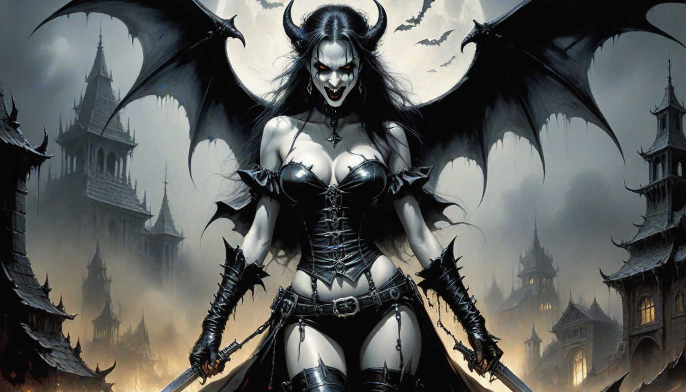 Angry Vampire Goddess in Cyberpunk Ruin