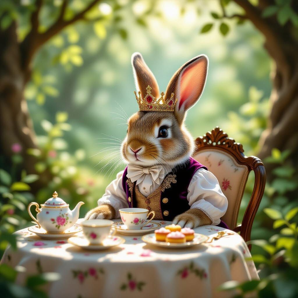 Whimsical Rabbit in Crown at Enchanted Forest Table