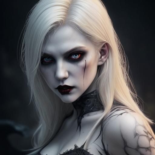 Gothic White-Blonde Vampire in Hyperrealistic Splash Art