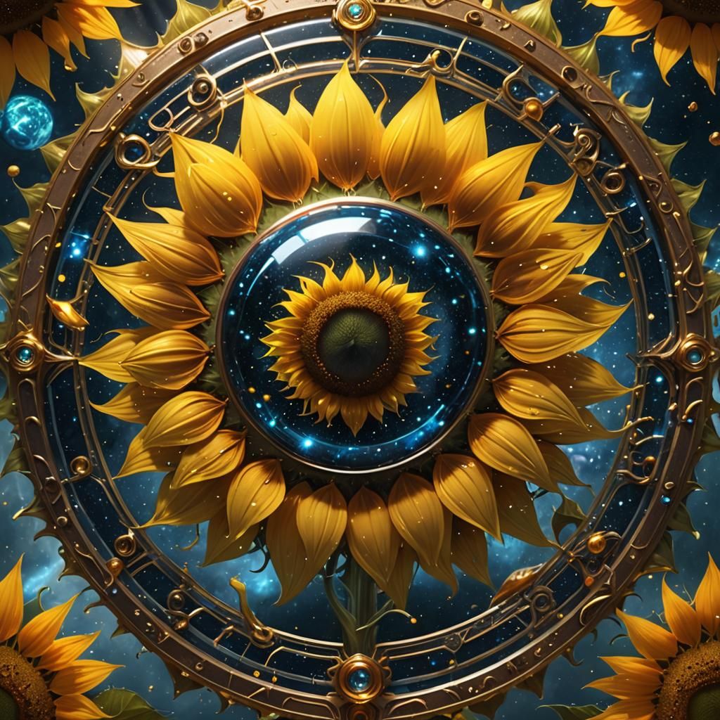 Sunflower Encased in Cosmic Glass Shield