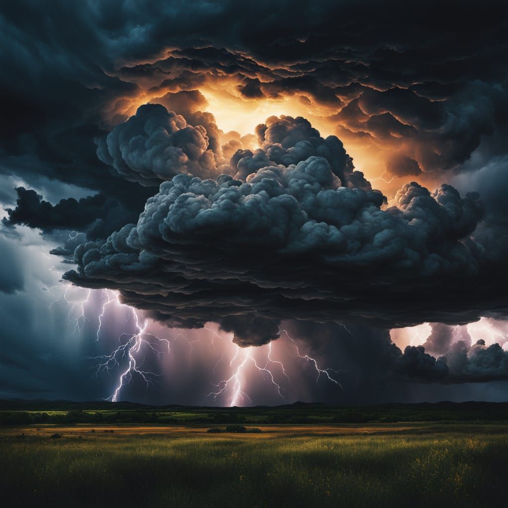 Ominous Storm Clouds Illuminated in Golden Hour