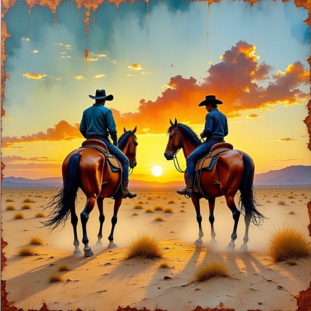 Cowboys at Sunset: Impasto Alcohol Ink Art