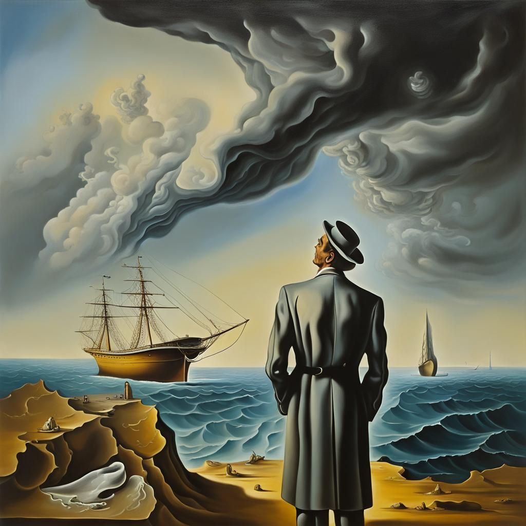 Surreal Shipwreck Contemplation in Dali Style