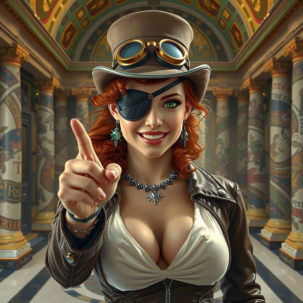 Steampunk Woman in Italian Palace, Renaissance Style
