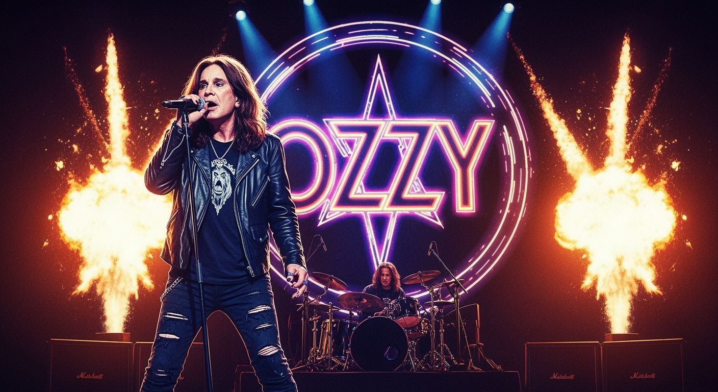 Ozzy Osbourne on Stage in Psychedelic Retro-Futuristic Style