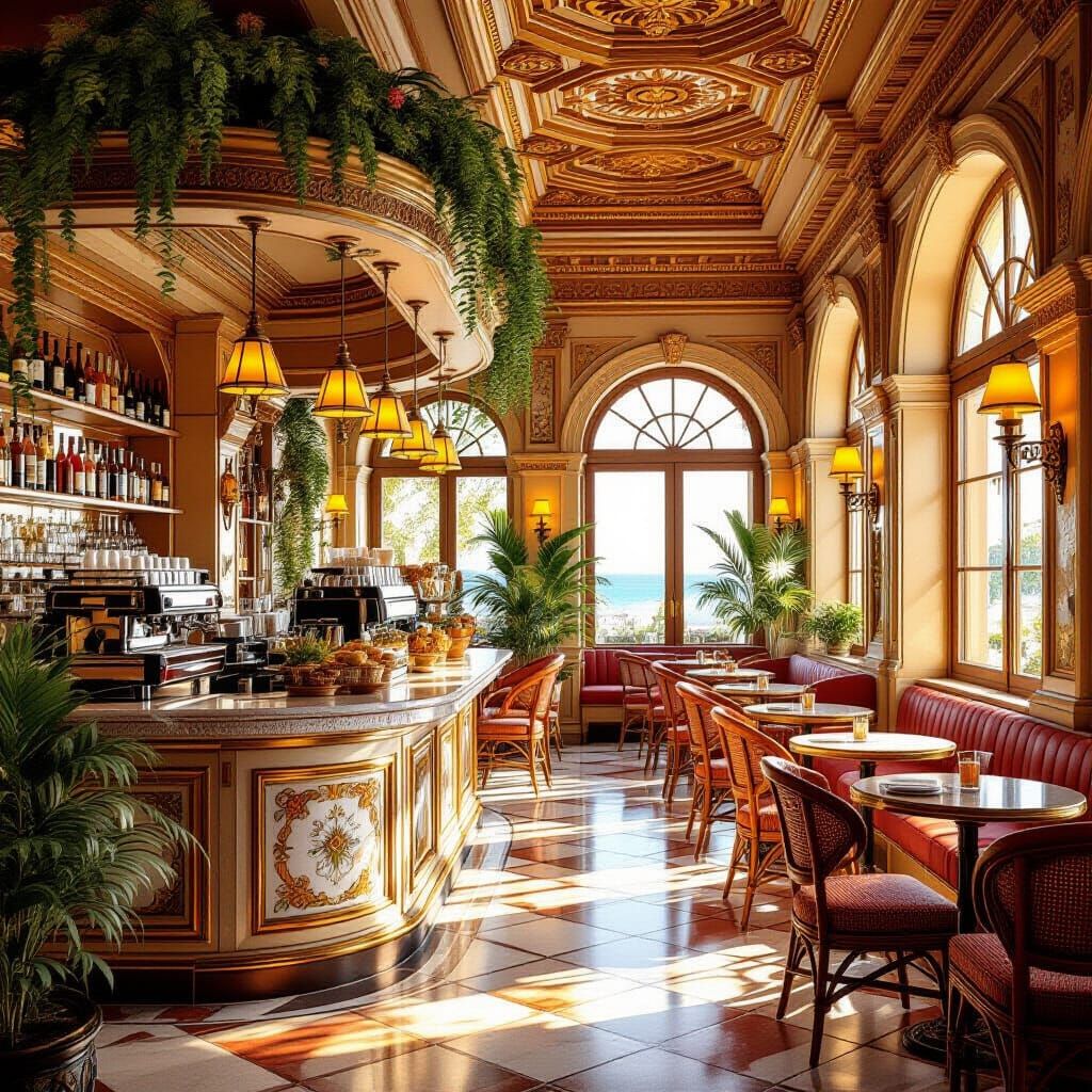 Luxurious Mediterranean Cafe Interior in 3D Style