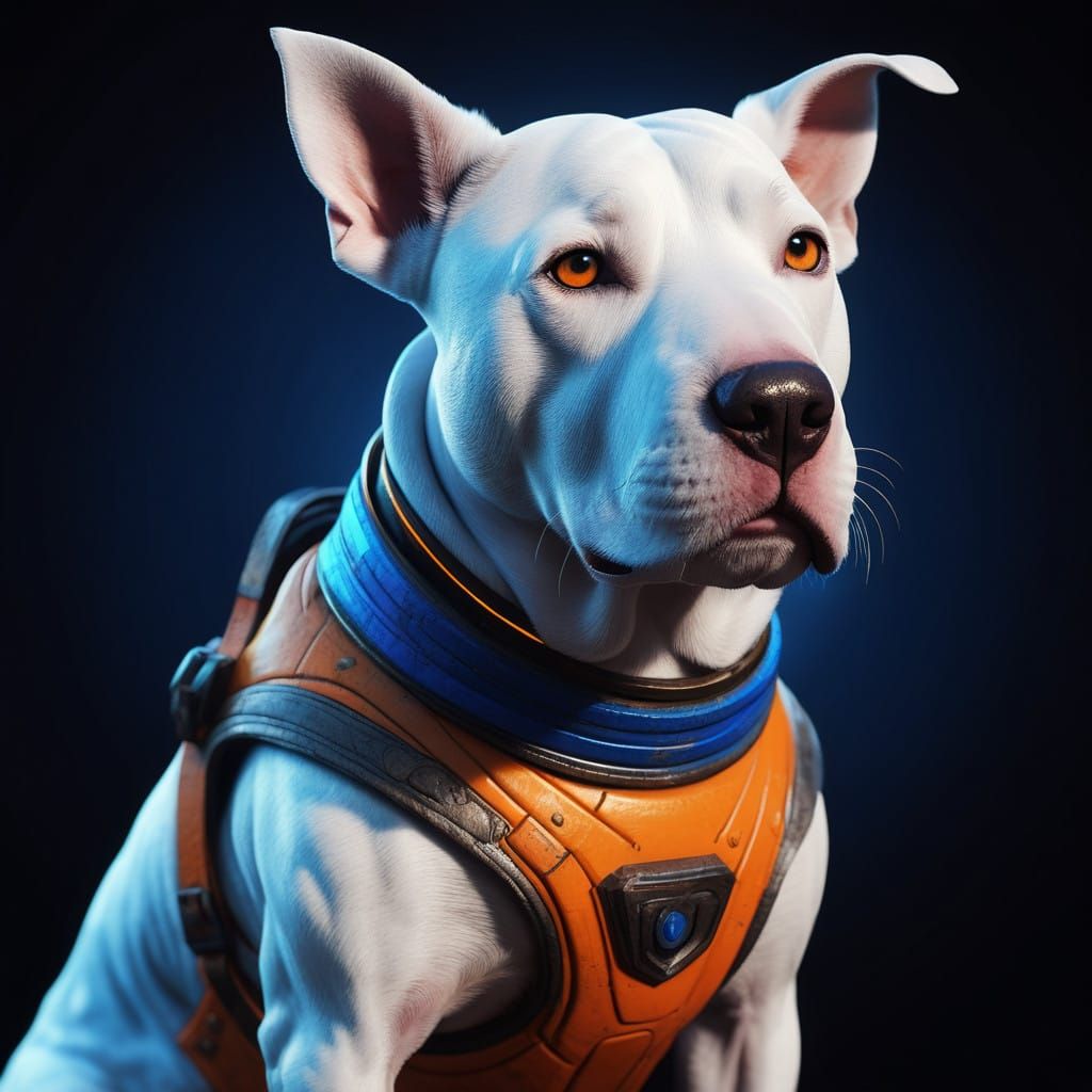 Stunning White Bull Terrier in Dreamlike Fantasy Realm