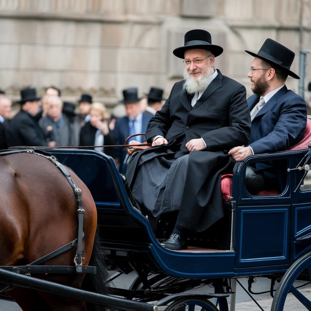 Rebbe of Sanz Rides in Horse-Drawn Carriage