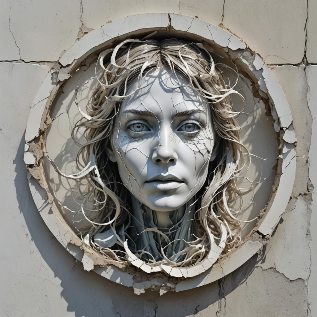 Surreal Woman's Face in Transparent Amorphous Object