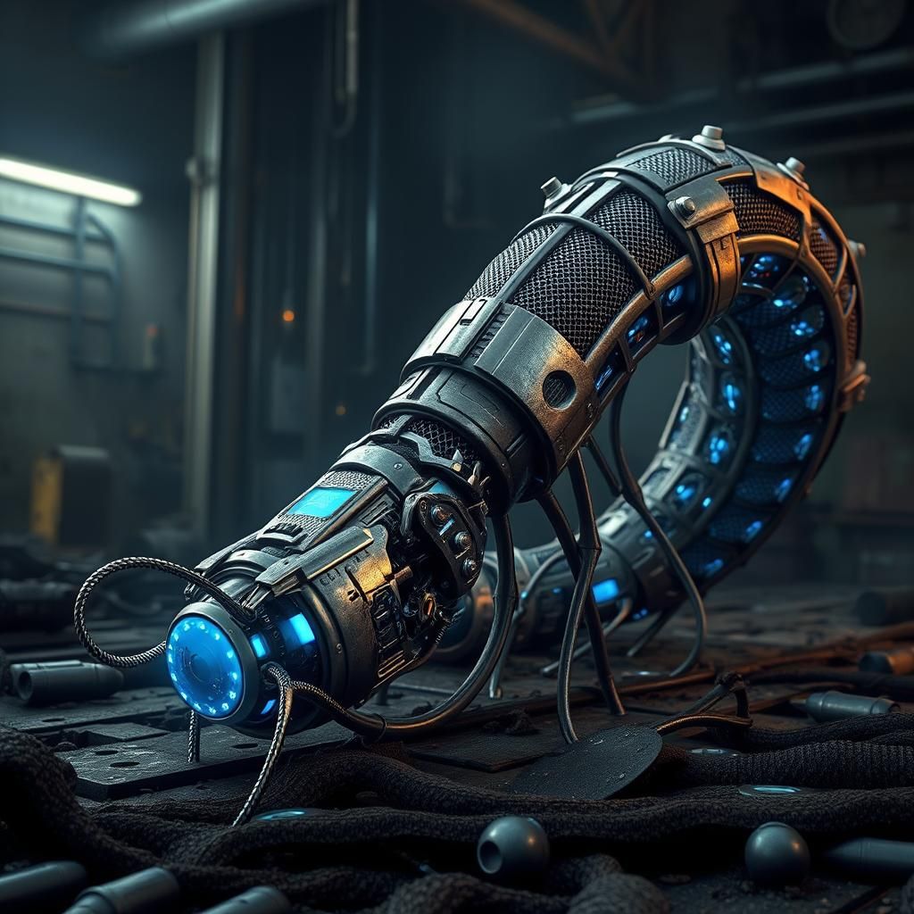 Metallic Robot Worm in Biomechanical Art Style