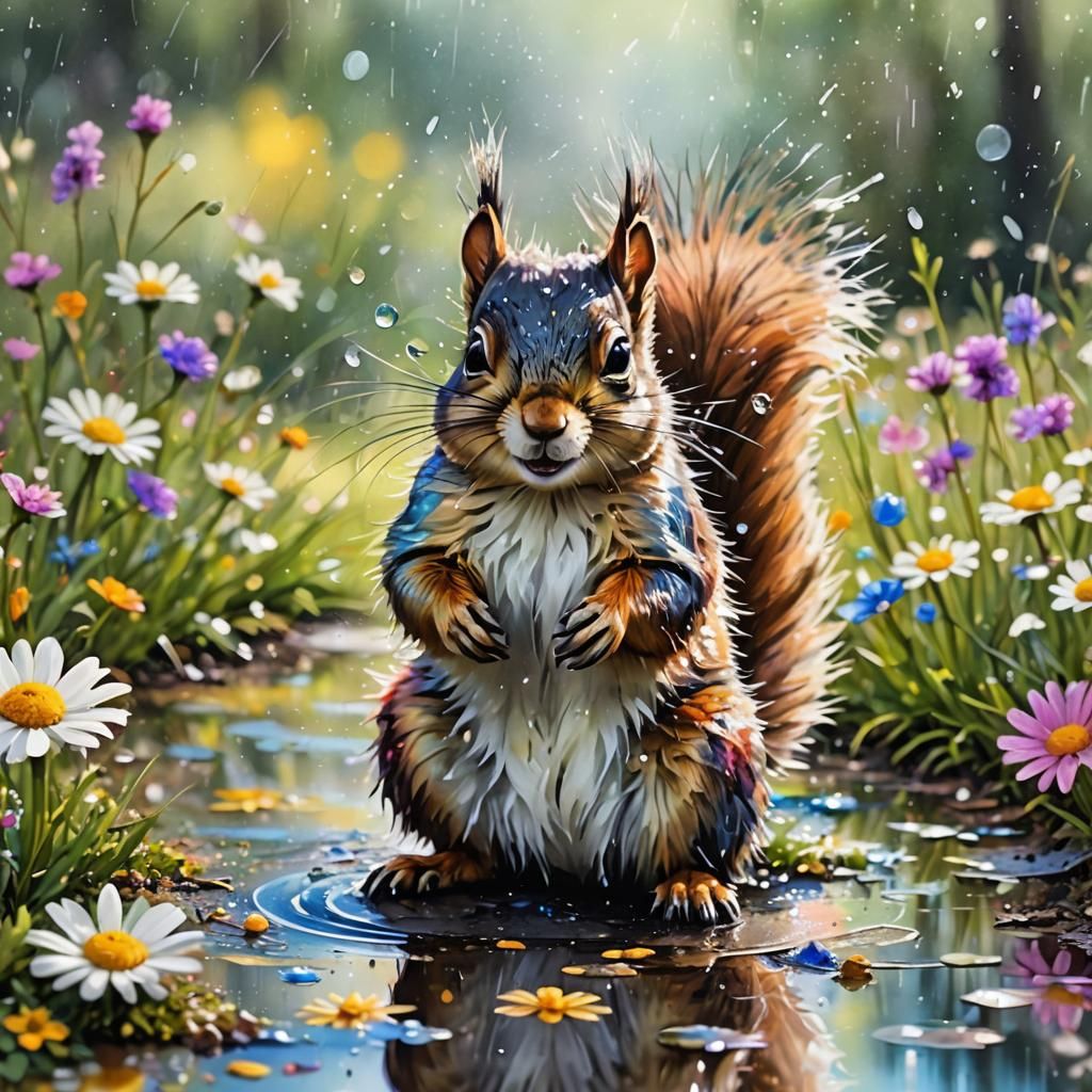 A squirrel in the middle of the flowers