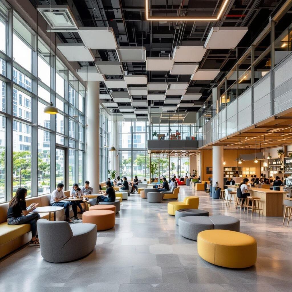 Modern Student Lounge in Singapore: Grid-Based Spatial Desig...