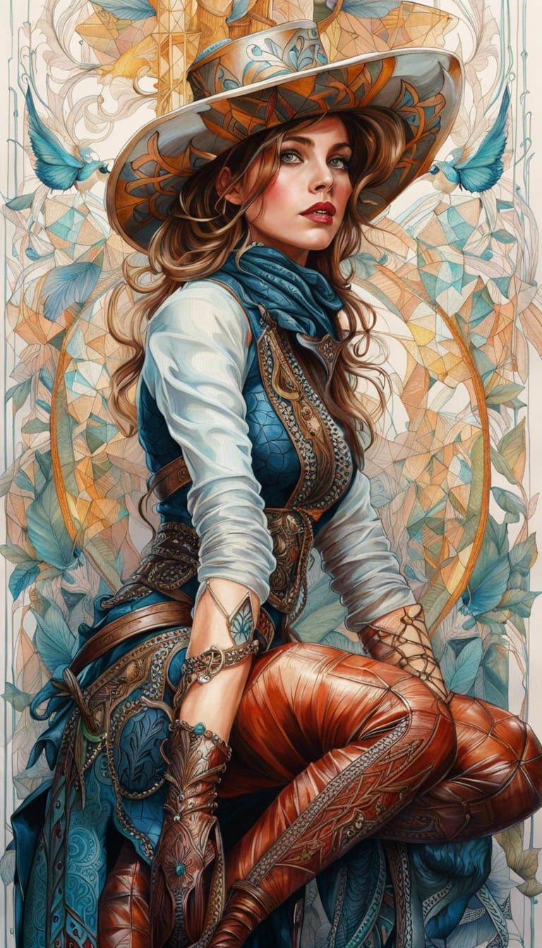 Cowgirl in Latex: Detailed Digital Concept Art