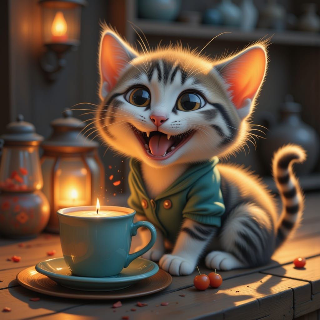 Whimsical Cartoon Cat Pencil Drawing