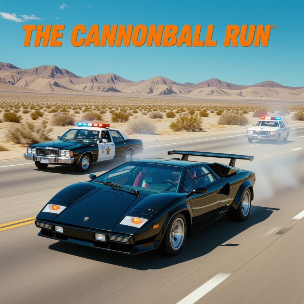 Cannonball Run: Retro Poster of Lamborghini Chase