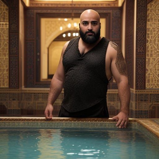 Shirtless Man in Moroccan Bathhouse