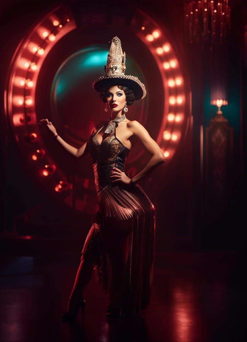 Burlesque Dancer in Cabaret with Ambient Lighting