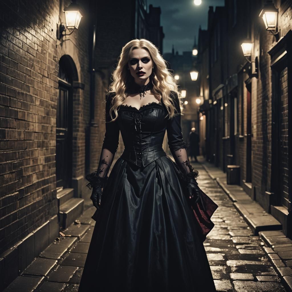 Victorian Vampire in Dim London Alleyway