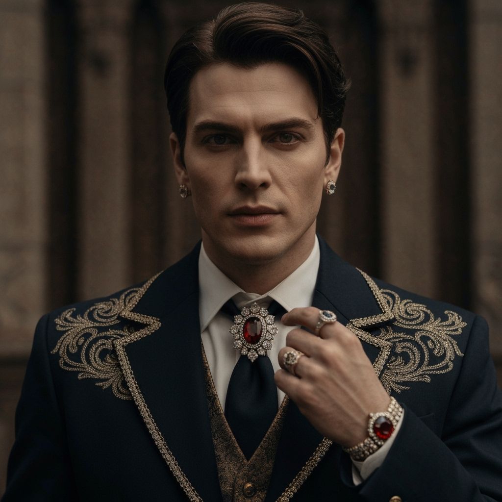 Gothic Romance Portrait of Androgynous Figure with Gems