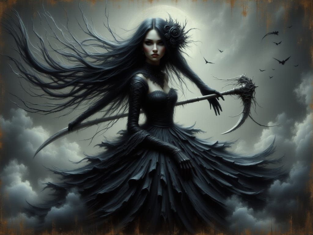 Wednesday Addams Portrait as Impasto Oil Painting