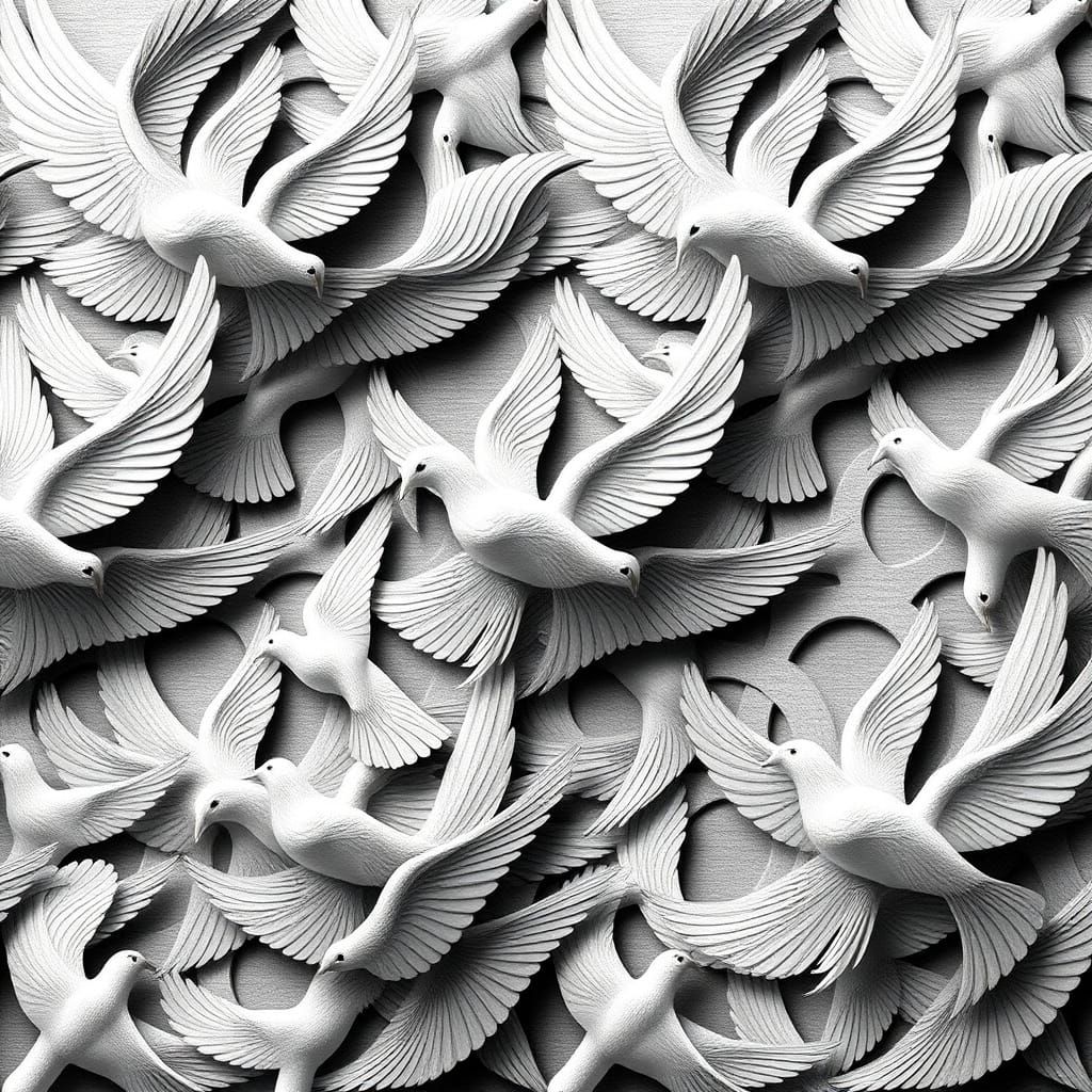 Escher-Inspired Interlocking Doves in Geometric Harmony