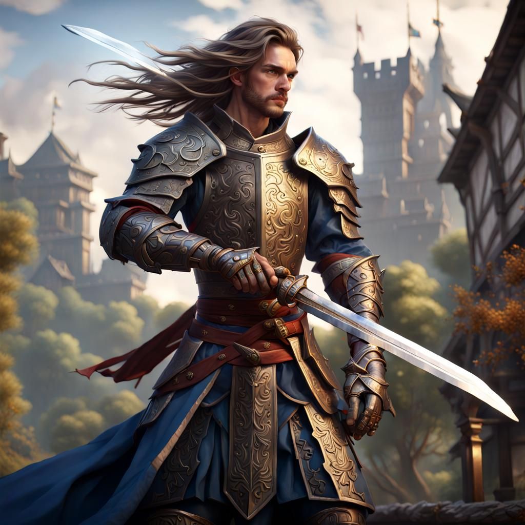 Graceful Noble Sword Fighter in Detailed Matte Painting