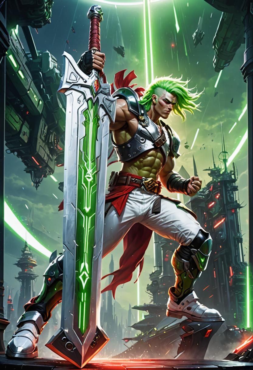 Heroic Barbarian with Futuristic Sword, Digital Art