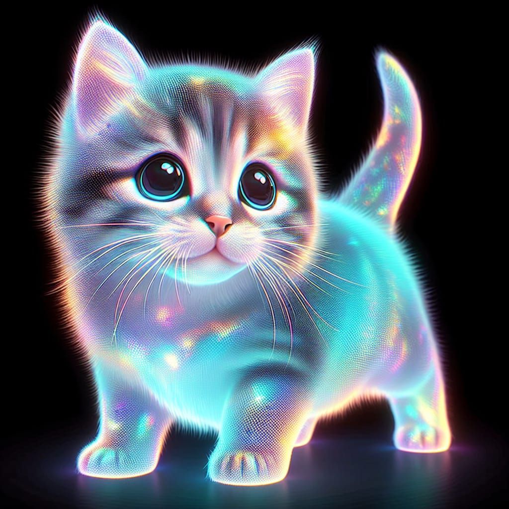 Vibrant Holographic Feline in Motion