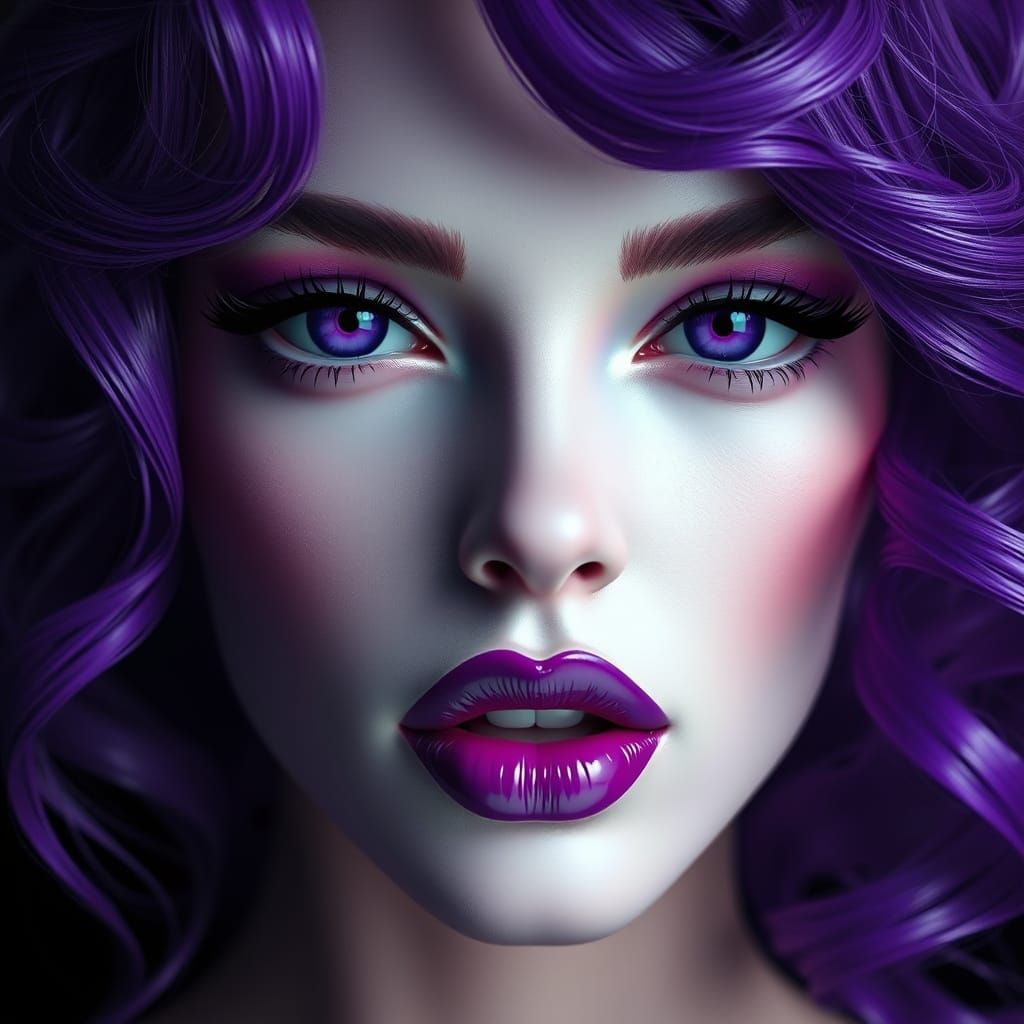 Glamorous Woman with Purple Eyes in Futuristic Style
