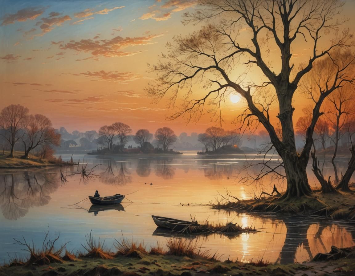 Dreamlike Lagoon Sunset in Turner Style