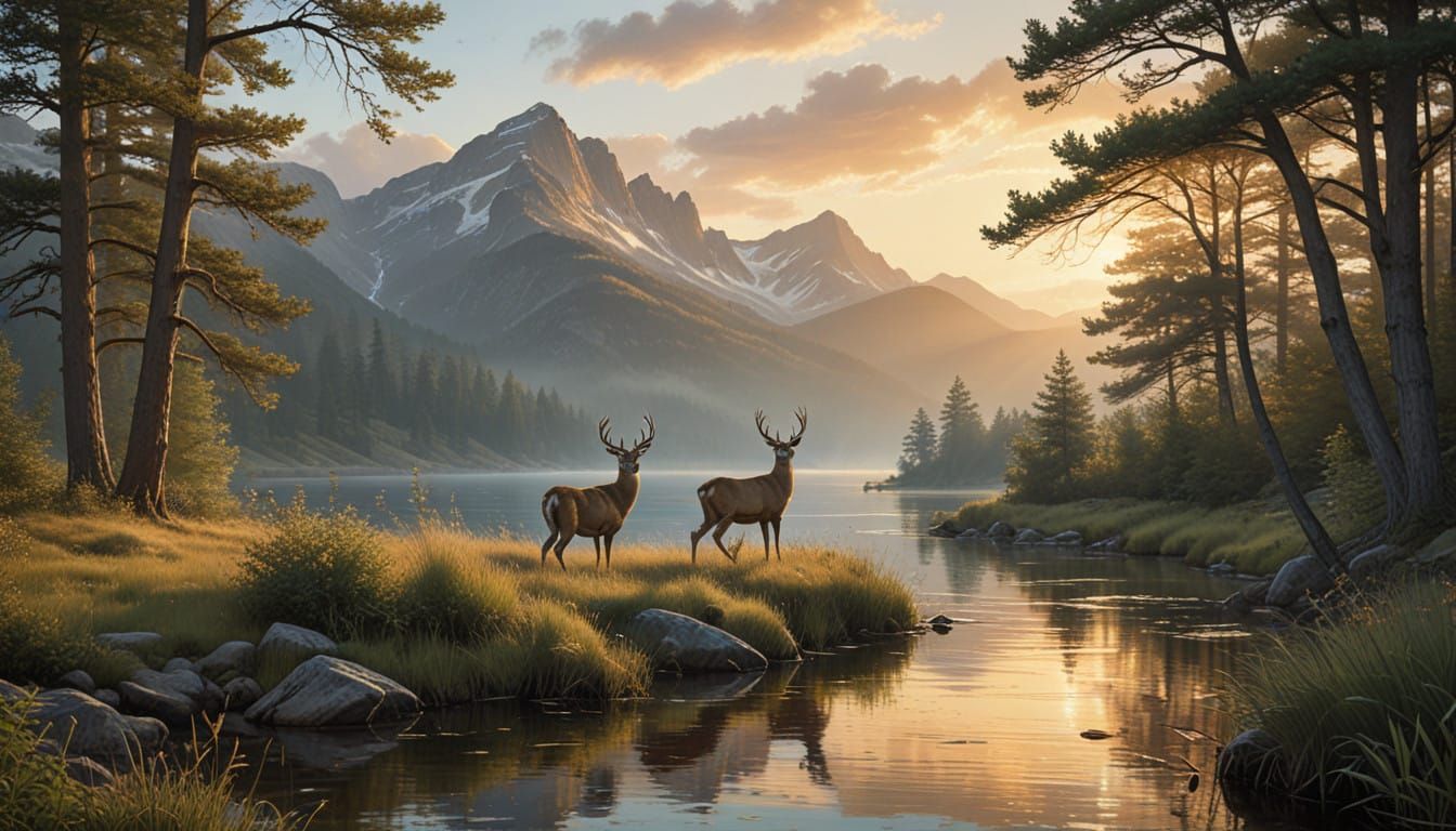 Golden Deer Amidst Serene Nature