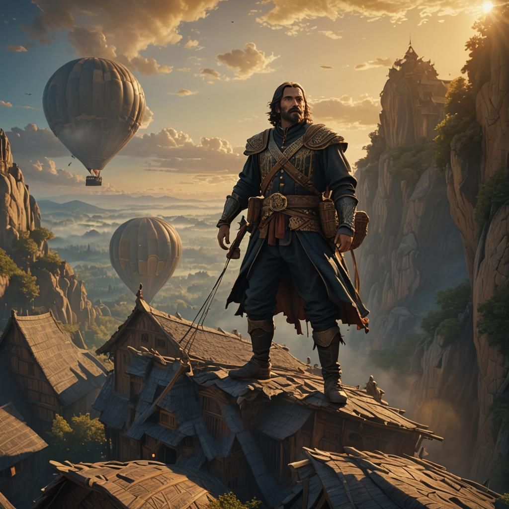 Medieval Air Balloon Soaring at Sunrise