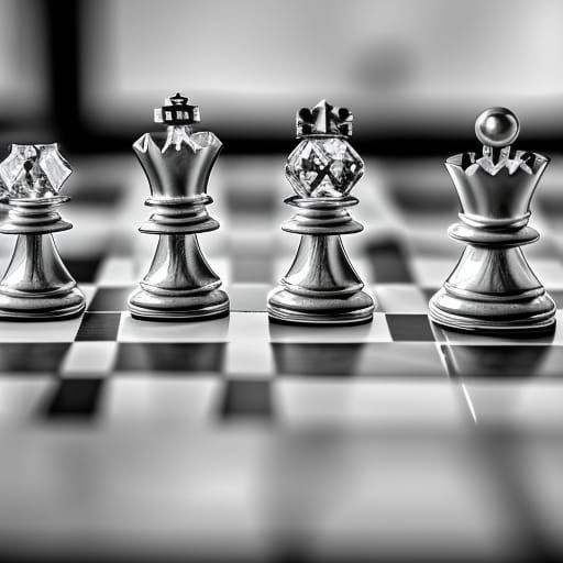 Diamond Chess Pieces on Checkered Glass Cube