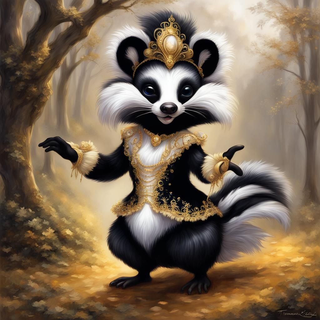 Anthropomorphic Skunk Dancing at Ball in Ethereal Style