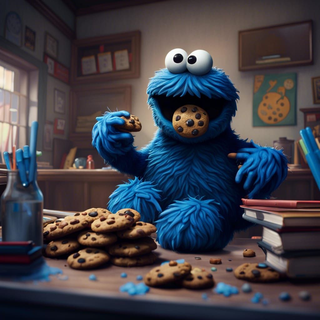 Cookie Monster in School: Detailed Matte Painting