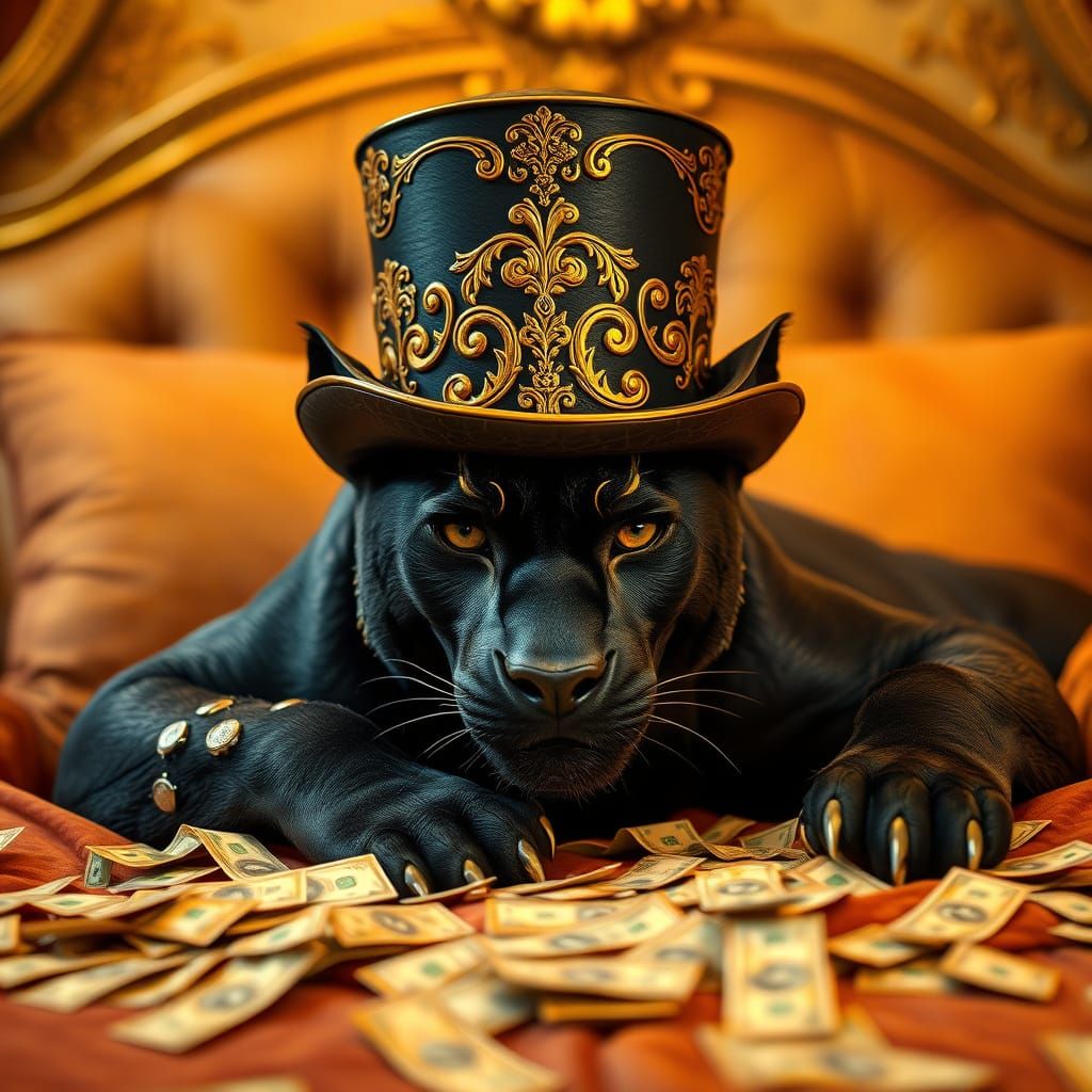 Ultra Realistic Portrait of a Wealthy Black Panther in Opule...