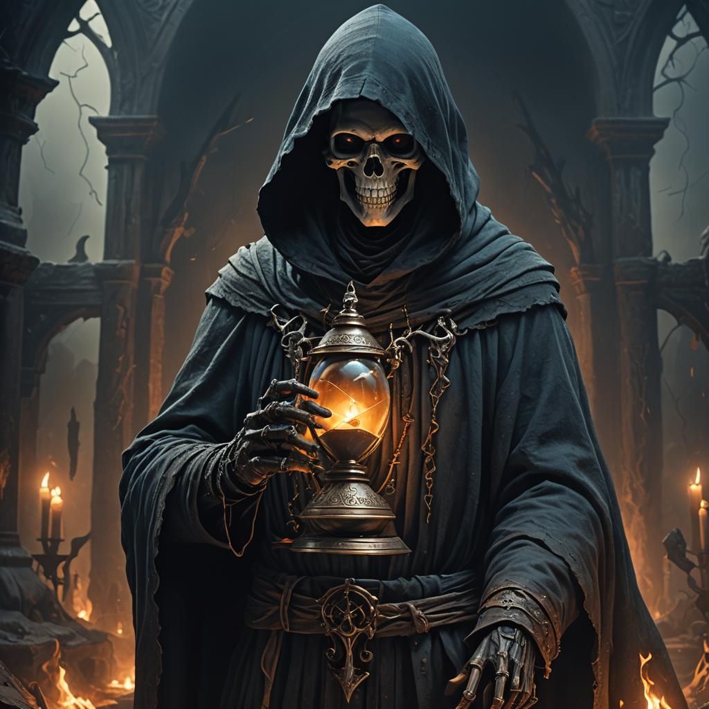 Grim Reaper in Mystical Realm, Dark Fantasy Art