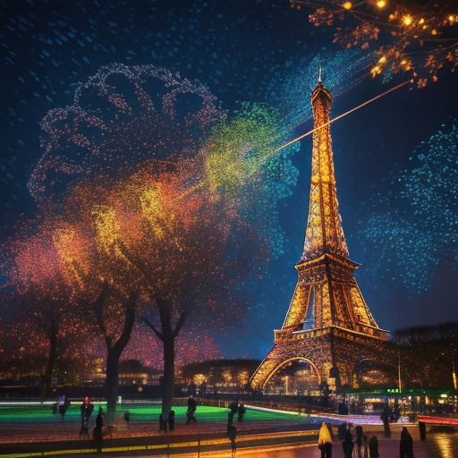 Eiffel Tower Party: Impressionistic Teenagers at Night