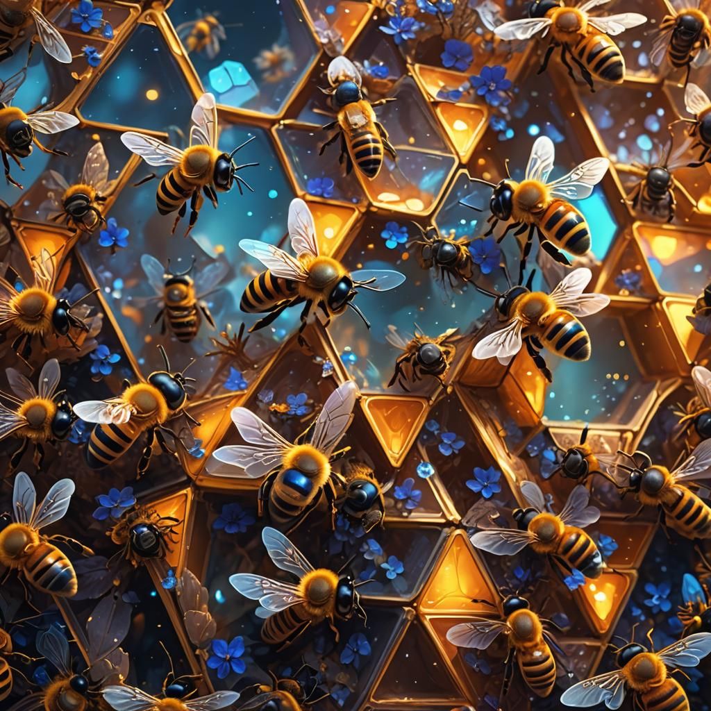 Triangle Bees Around Crystal Hive: Matte Painting