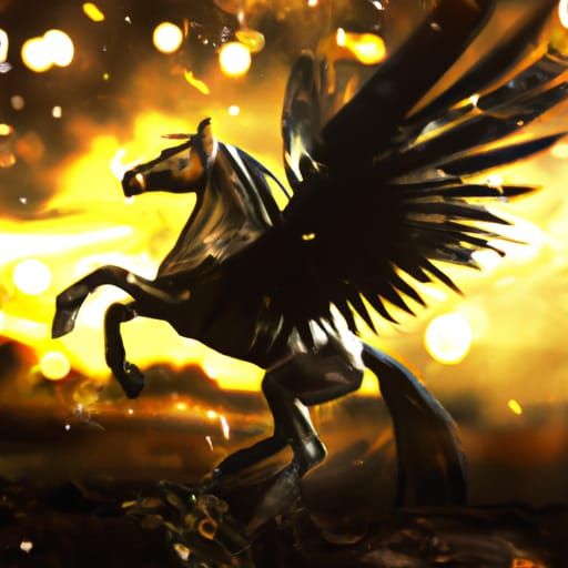 Majestic Black Pegasus in Golden Light