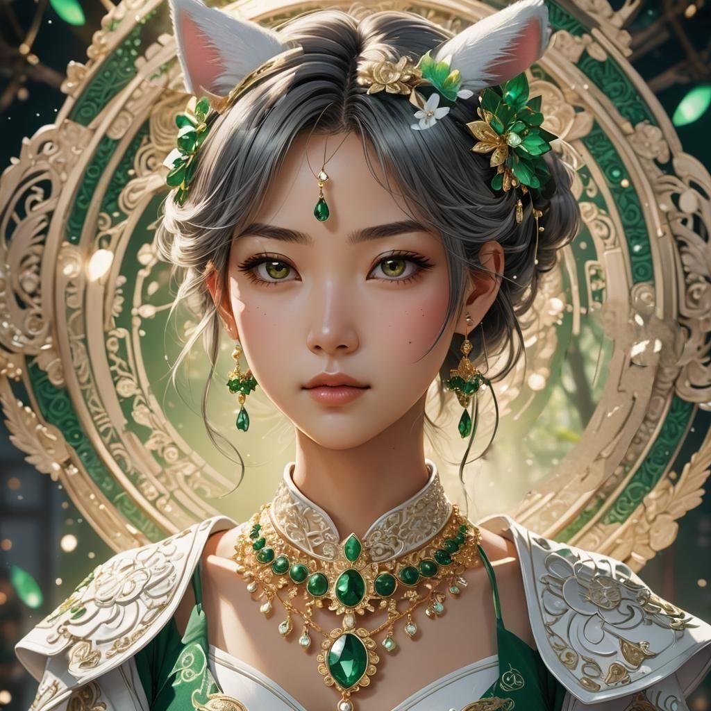 East Asian Emerald Necklace in 3D Anime Art