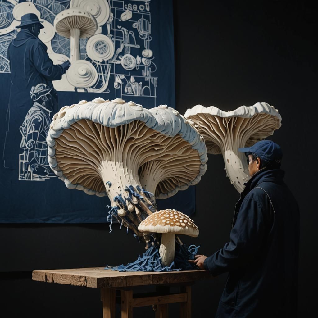 Indonesian Porcelain Workers Harvesting Giant Mushrooms