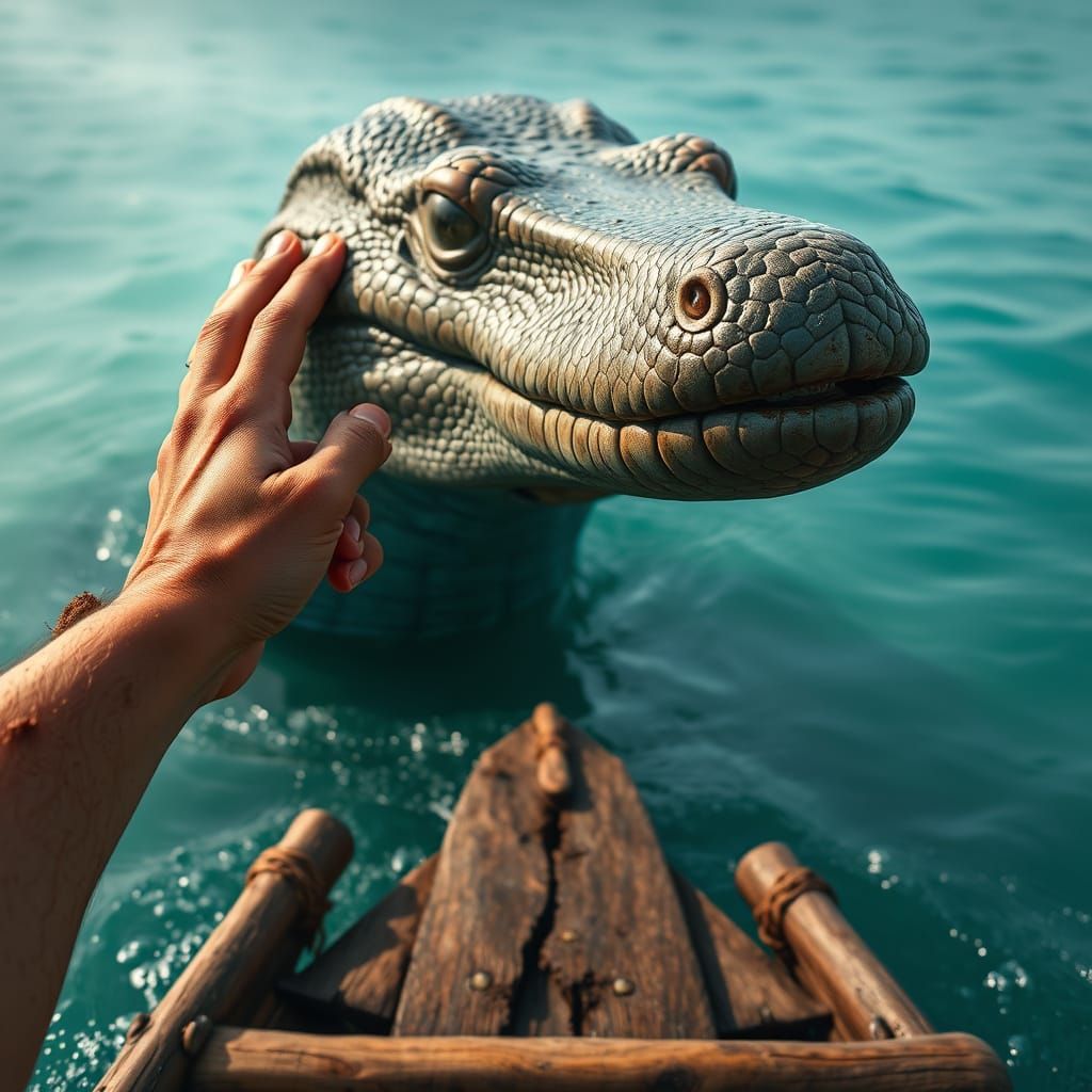 Gigantic Plesiosaur Emerges from Misty Turquoise Ocean