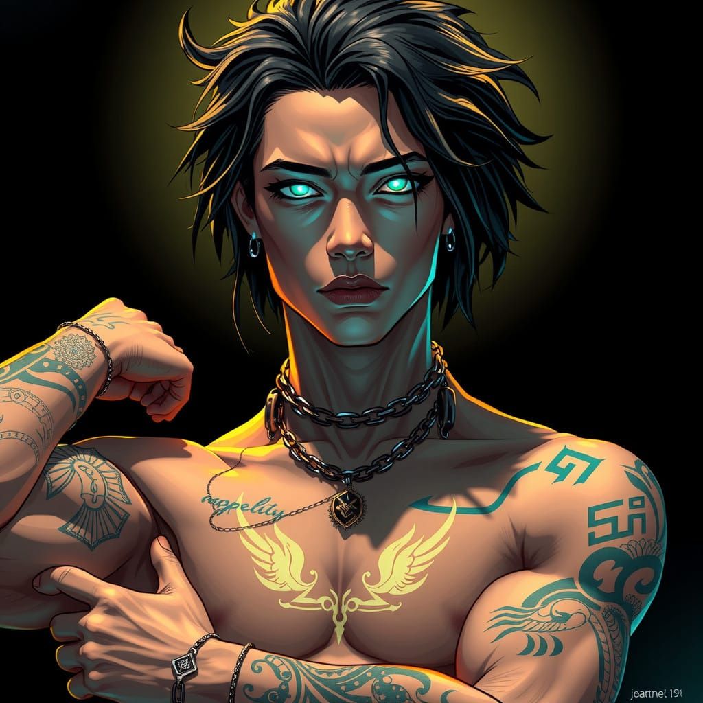 Androgynous Powerhouse in Cyberpunk Aesthetic